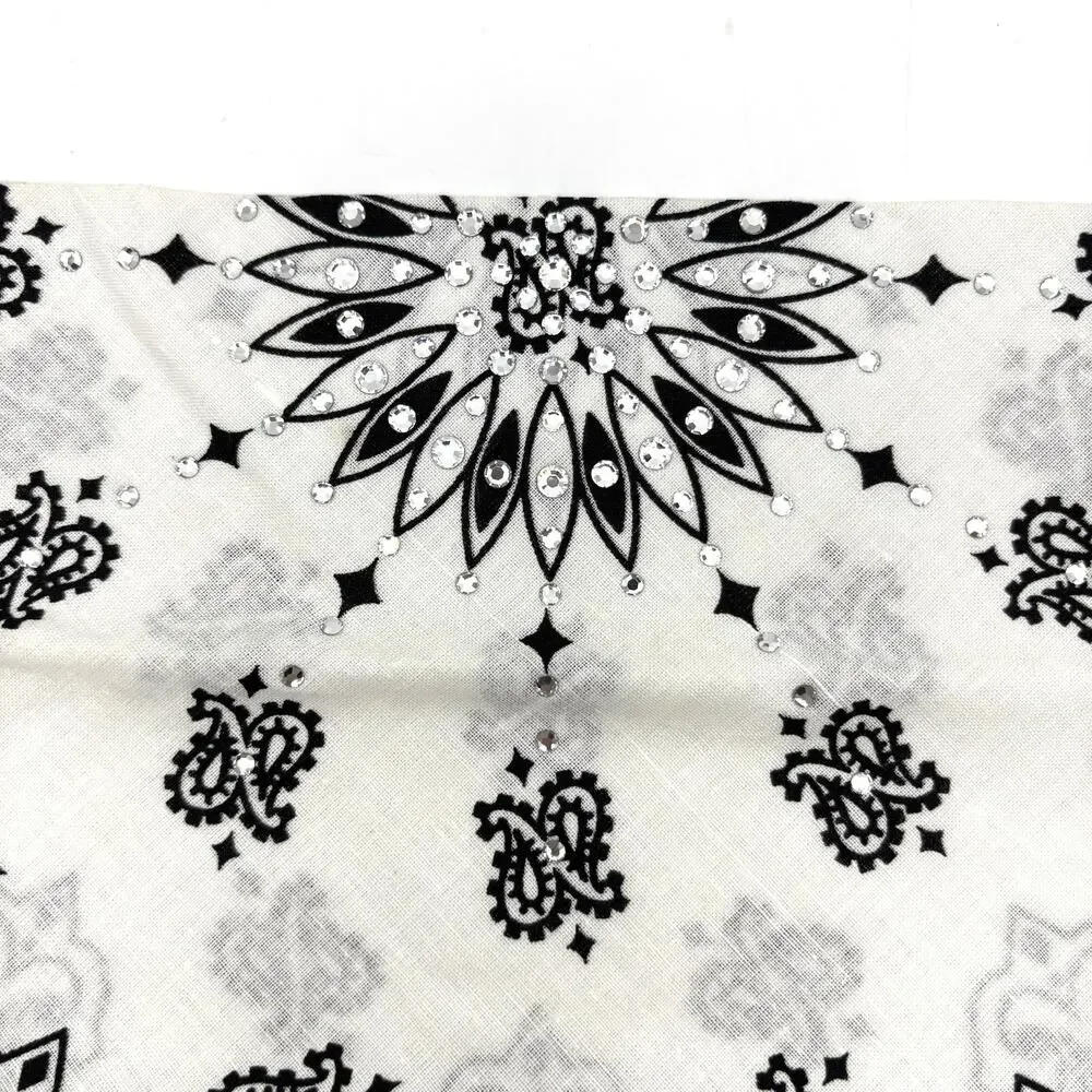 2004 Dust Bandit Handmade White Cotton Bandana Headband w Bling Rhinestones OSFM
